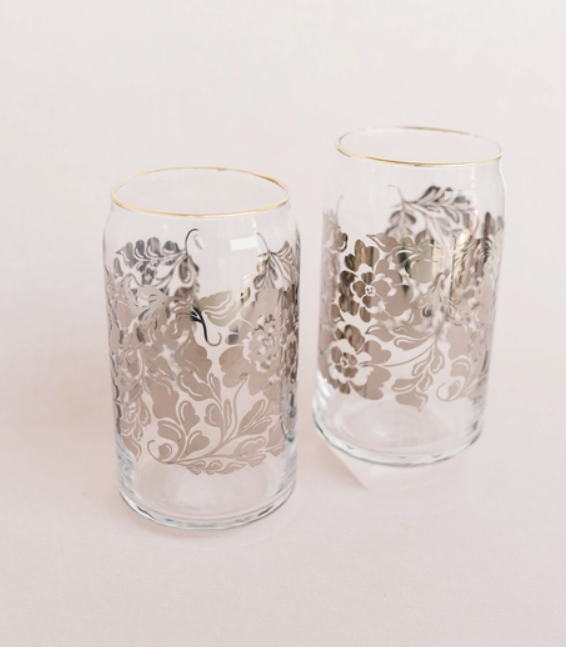 Silver Floral Can Glass