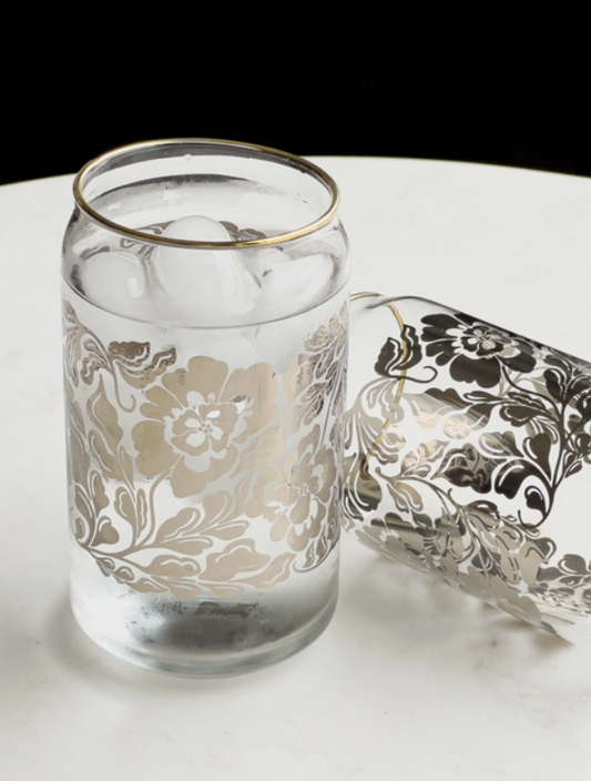 Silver Floral Can Glass